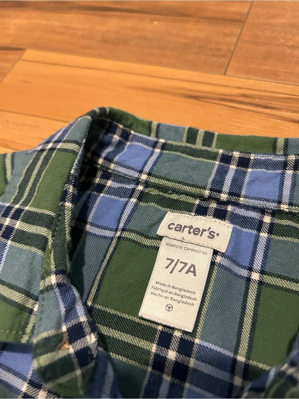 Carter's Boys Size 7 Long Sleeve Green & Blue Plaid Button-Up Shirt